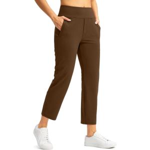 SANTINY Women’s Pants with 3 Pockets 7/8 High Waisted Stretch Ankle Pants for Women Golf Casual Travel Athletic Work(Brown)