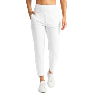 SANTINY Women’s Pants with 3 Pockets 7/8 High Waisted Stretch Ankle Pants for Women Golf Casual Travel Athletic Work(White)
