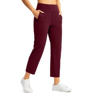 SANTINY Women’s Pants with 3 Pockets 7/8 High Waisted Stretch Ankle Pants for Women Golf Casual Travel Athletic Work(Wine)