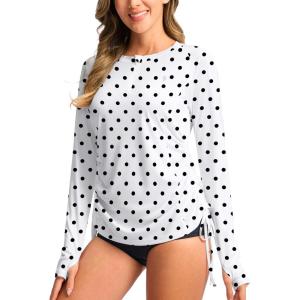 SANTINY Women’s Rash Guard UPF50+ SPF Long Sleeve Swimsuits Top UV Sun Protection Swim Shirts for Woman with Zip(Black Dot)