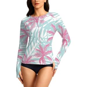 SANTINY Women’s Rash Guard UPF50+ SPF Long Sleeve Swimsuits Top UV Sun Protection Swim Shirts for Woman with Zip(Coconut)
