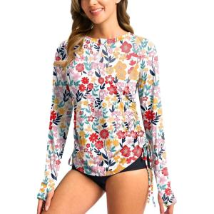 SANTINY Women’s Rash Guard UPF50+ SPF Long Sleeve Swimsuits Top UV Sun Protection Swim Shirts for Woman with Zip(Colorful Floral)