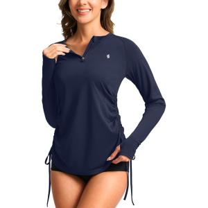 SANTINY Women’s Rash Guard UPF50+ SPF Long Sleeve Swimsuits Top UV Sun Protection Swim Shirts for Woman with Zip(Navy)