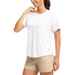 SANTINY Women’s Short Sleeve Shirts UPF 50+ Sun Protection Moisture Wicking T-Shirts Hiking Athletic Workout Tops for Women(A White)