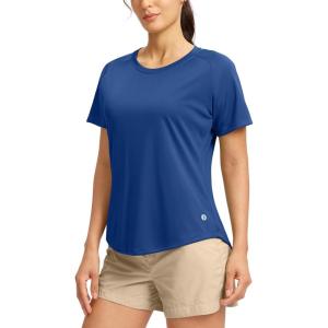 SANTINY Women’s Short Sleeve Shirts UPF 50+ Sun Protection Moisture Wicking T-Shirts Hiking Athletic Workout Tops for Women(Blue)