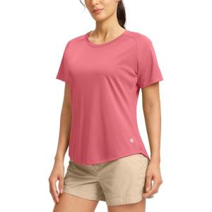 SANTINY Women’s Short Sleeve Shirts UPF 50+ Sun Protection Moisture Wicking T-Shirts Hiking Athletic Workout Tops for Women(Coral)