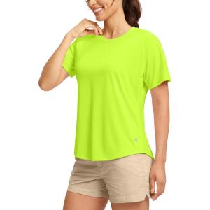 SANTINY Women’s Short Sleeve Shirts UPF 50+ Sun Protection Moisture Wicking T-Shirts Hiking Athletic Workout Tops for Women(Green Citrine)