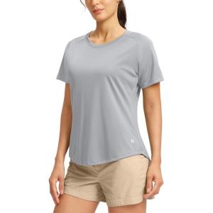 SANTINY Women’s Short Sleeve Shirts UPF 50+ Sun Protection Moisture Wicking T-Shirts Hiking Athletic Workout Tops for Women(Grey)