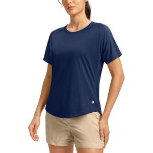SANTINY Women’s Short Sleeve Shirts UPF 50+ Sun Protection Moisture Wicking T-Shirts Hiking Athletic Workout Tops for Women(Navy)