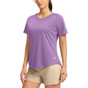SANTINY Women’s Short Sleeve Shirts UPF 50+ Sun Protection Moisture Wicking T-Shirts Hiking Athletic Workout Tops for Women(Purple)
