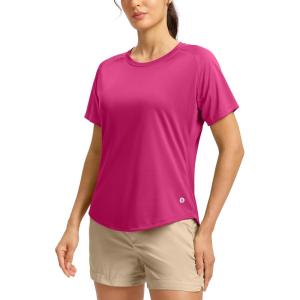 SANTINY Women’s Short Sleeve Shirts UPF 50+ Sun Protection Moisture Wicking T-Shirts Hiking Athletic Workout Tops for Women(Rose)