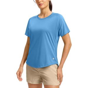 SANTINY Women’s Short Sleeve Shirts UPF 50+ Sun Protection Moisture Wicking T-Shirts Hiking Athletic Workout Tops for Women(Sky Blue)