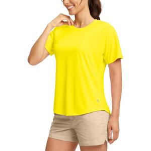 SANTINY Women’s Short Sleeve Shirts UPF 50+ Sun Protection Moisture Wicking T-Shirts Hiking Athletic Workout Tops for Women(Yellow)