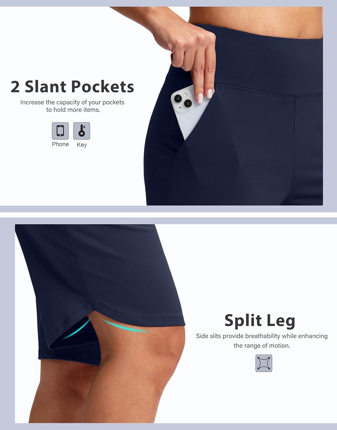 imageSANTINY 12quot Long Bermuda Shorts for Women Knee Length with Pockets High Waisted Stretch Shorts for Summer WalkingDark Blue