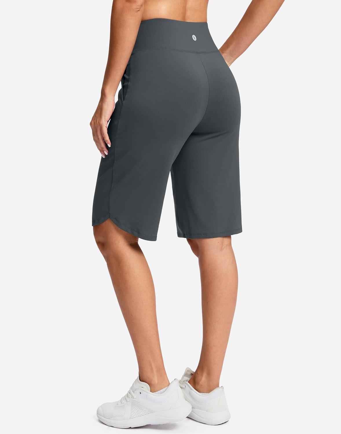 imageSANTINY 12quot Long Bermuda Shorts for Women Knee Length with Pockets High Waisted Stretch Shorts for Summer WalkingDark Grey