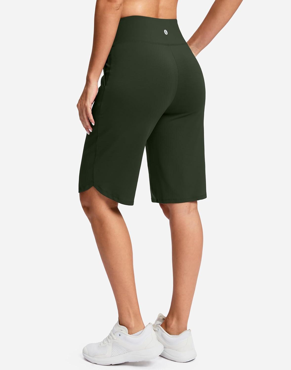 imageSANTINY 12quot Long Bermuda Shorts for Women Knee Length with Pockets High Waisted Stretch Shorts for Summer WalkingDark Olive