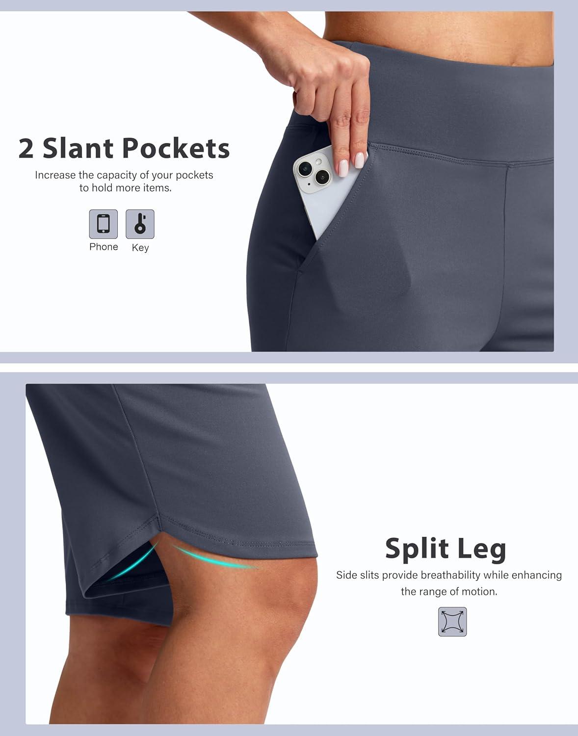 imageSANTINY 12quot Long Bermuda Shorts for Women Knee Length with Pockets High Waisted Stretch Shorts for Summer WalkingGrey Blue