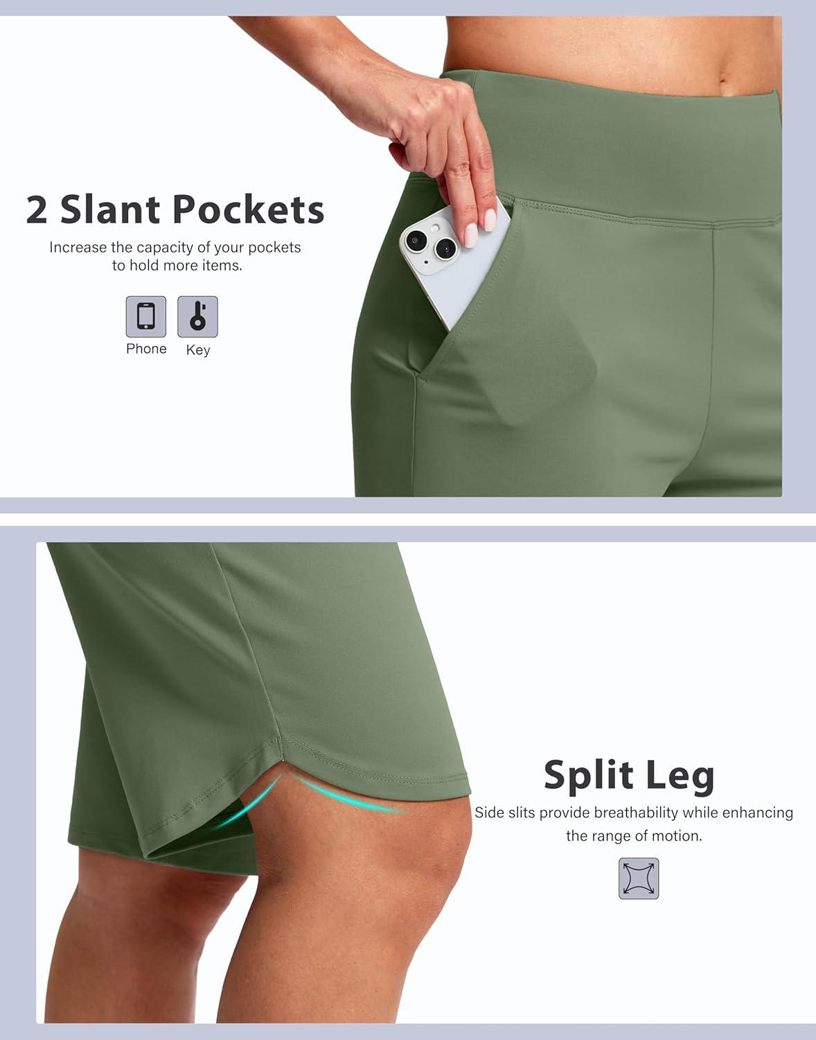 imageSANTINY 12quot Long Bermuda Shorts for Women Knee Length with Pockets High Waisted Stretch Shorts for Summer WalkingGrey Sage