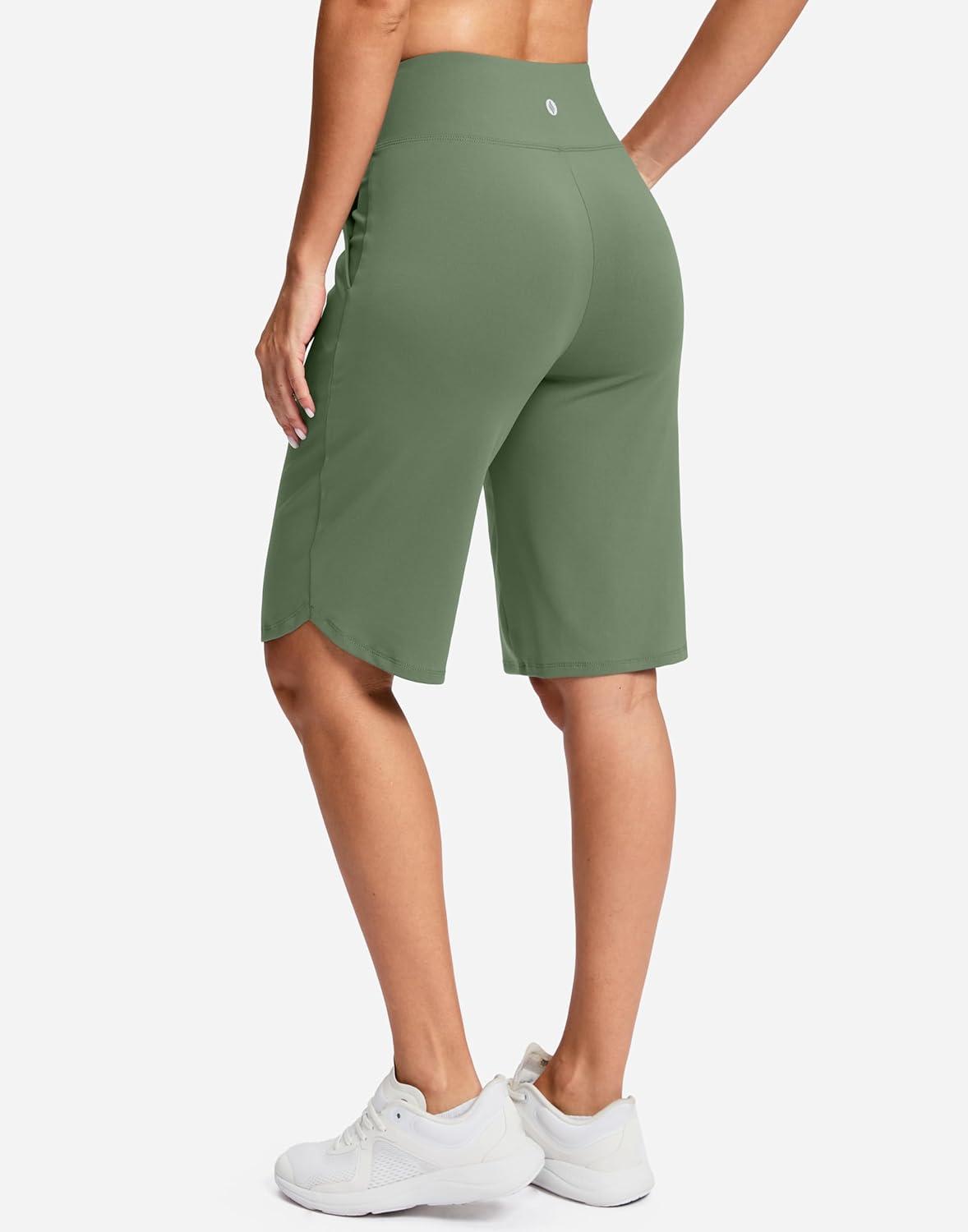 imageSANTINY 12quot Long Bermuda Shorts for Women Knee Length with Pockets High Waisted Stretch Shorts for Summer WalkingGrey Sage