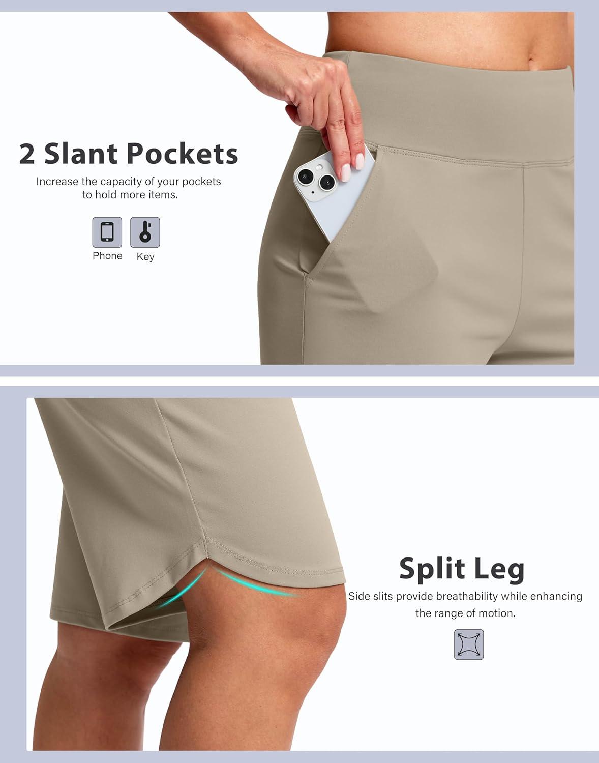 imageSANTINY 12quot Long Bermuda Shorts for Women Knee Length with Pockets High Waisted Stretch Shorts for Summer WalkingKhaki