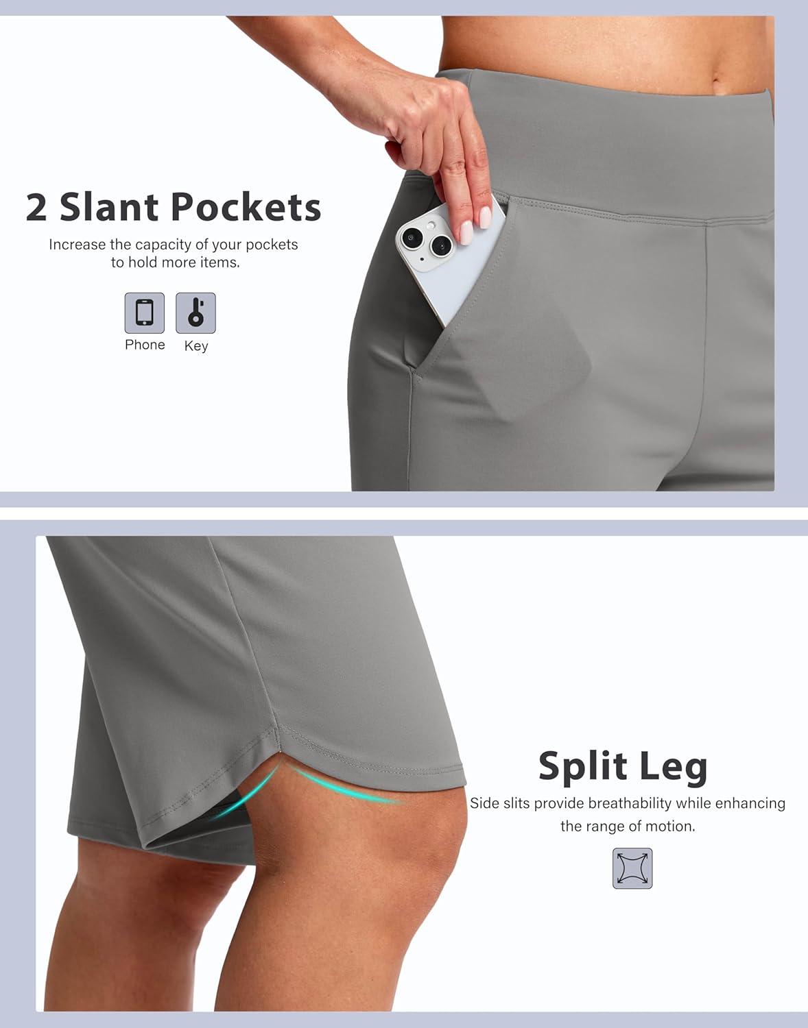 imageSANTINY 12quot Long Bermuda Shorts for Women Knee Length with Pockets High Waisted Stretch Shorts for Summer WalkingLight Grey