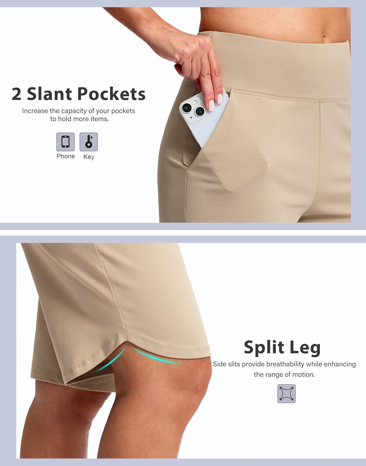 imageSANTINY 12quot Long Bermuda Shorts for Women Knee Length with Pockets High Waisted Stretch Shorts for Summer WalkingLight Khaki