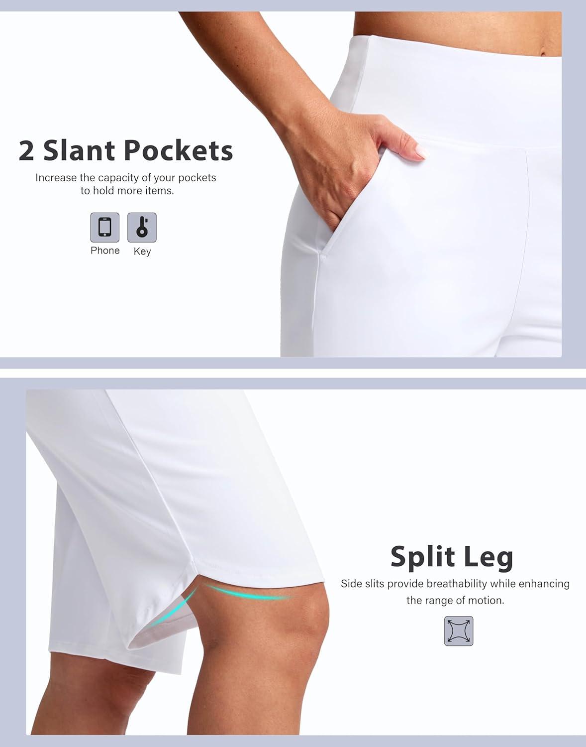 imageSANTINY 12quot Long Bermuda Shorts for Women Knee Length with Pockets High Waisted Stretch Shorts for Summer WalkingWhite