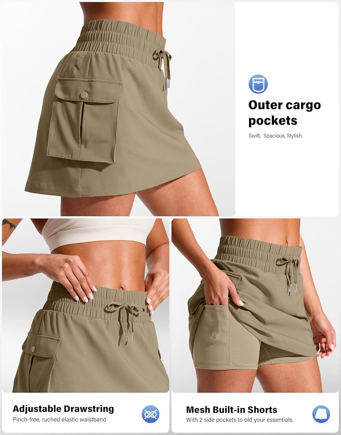 imageSANTINY 14quot Cargo Skorts for Women with 4 Pockets Drawstring High Waisted Golf Hiking Skirt for Casual Summer TravelDusty Khaki