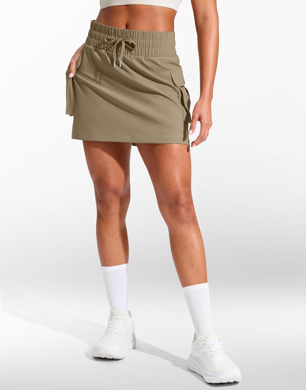 imageSANTINY 14quot Cargo Skorts for Women with 4 Pockets Drawstring High Waisted Golf Hiking Skirt for Casual Summer TravelDusty Khaki