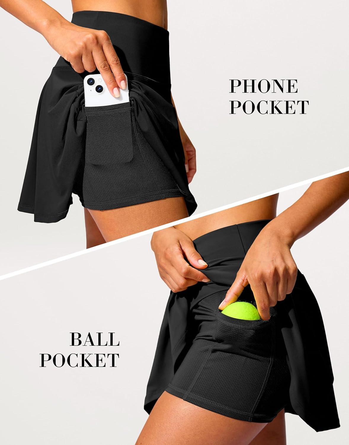 imageSANTINY 14quot Tennis Skirt Golf Skorts with Pockets Tummy Control Shorts Pleated Skirts for Women Athletic Dressy CasualBlack