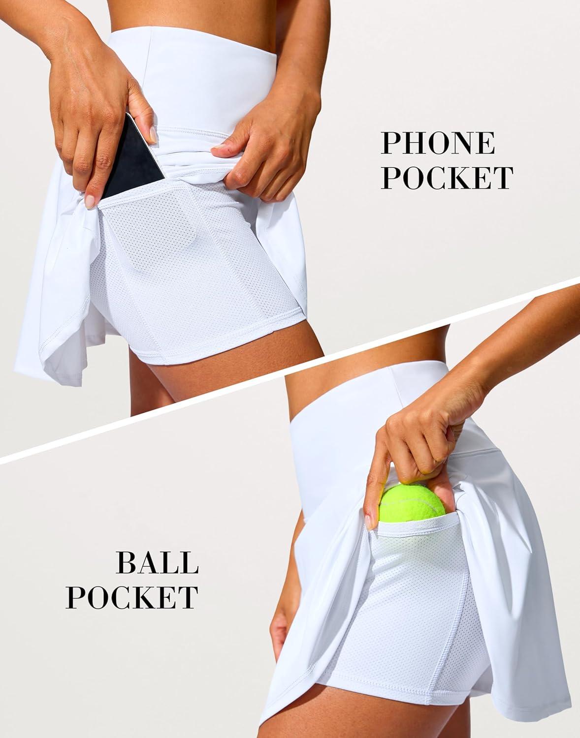 imageSANTINY 14quot Tennis Skirt Golf Skorts with Pockets Tummy Control Shorts Pleated Skirts for Women Athletic Dressy CasualC White