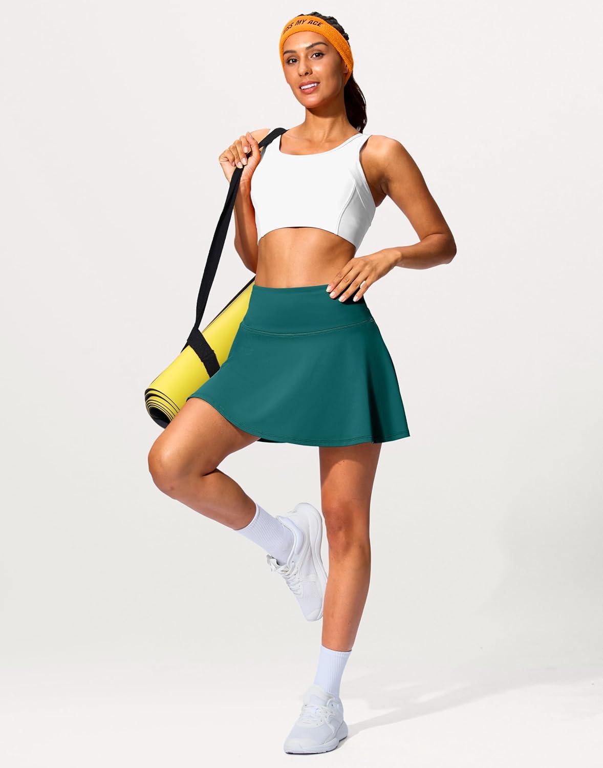 imageSANTINY 14quot Tennis Skirt Golf Skorts with Pockets Tummy Control Shorts Pleated Skirts for Women Athletic Dressy CasualDark Teal