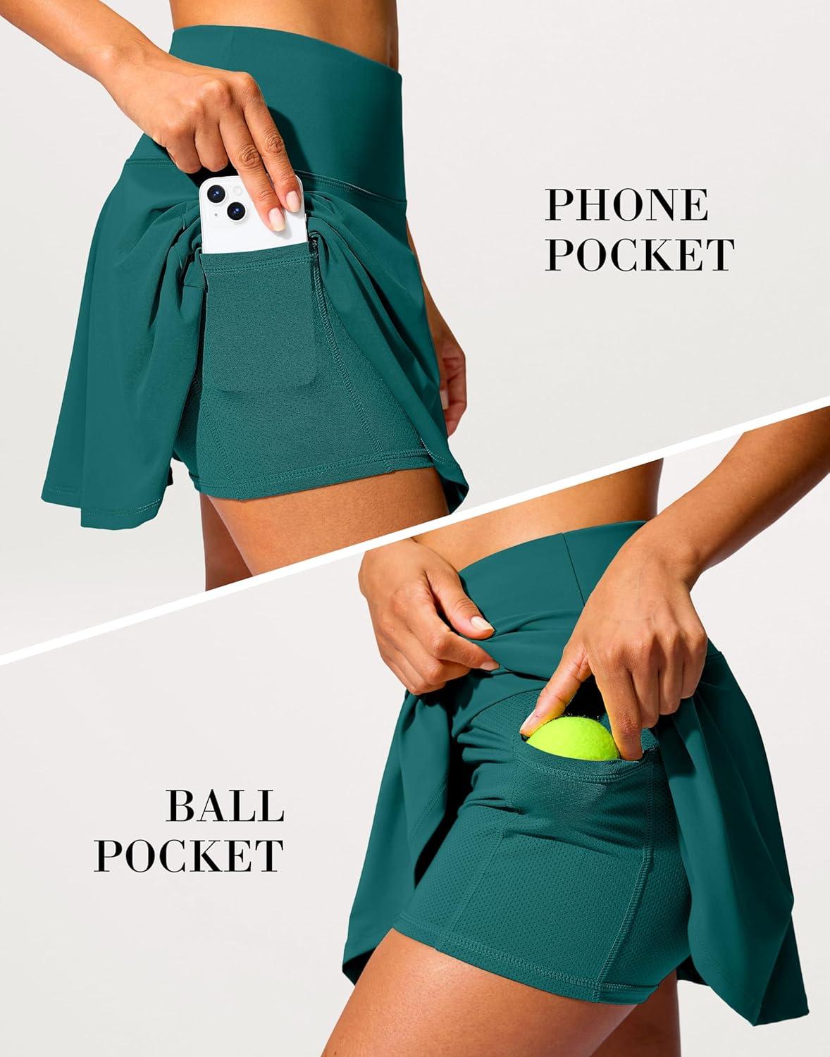 imageSANTINY 14quot Tennis Skirt Golf Skorts with Pockets Tummy Control Shorts Pleated Skirts for Women Athletic Dressy CasualDark Teal