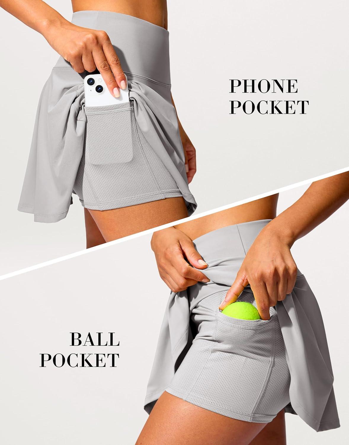 imageSANTINY 14quot Tennis Skirt Golf Skorts with Pockets Tummy Control Shorts Pleated Skirts for Women Athletic Dressy CasualLight Grey