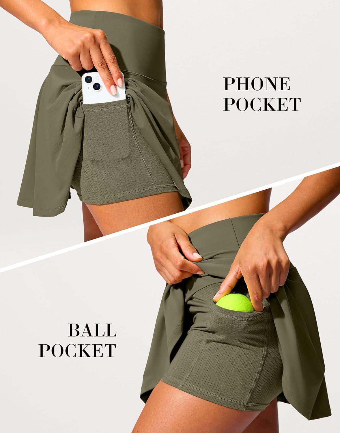 imageSANTINY 14quot Tennis Skirt Golf Skorts with Pockets Tummy Control Shorts Pleated Skirts for Women Athletic Dressy CasualOlive