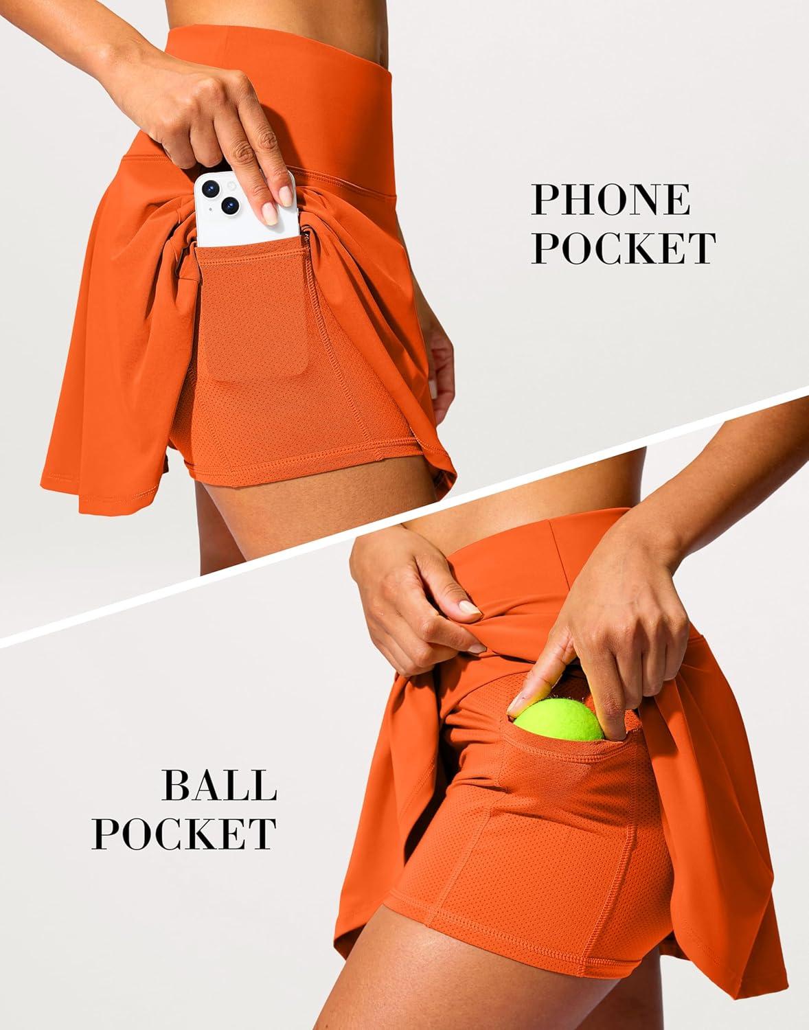 imageSANTINY 14quot Tennis Skirt Golf Skorts with Pockets Tummy Control Shorts Pleated Skirts for Women Athletic Dressy CasualOrange