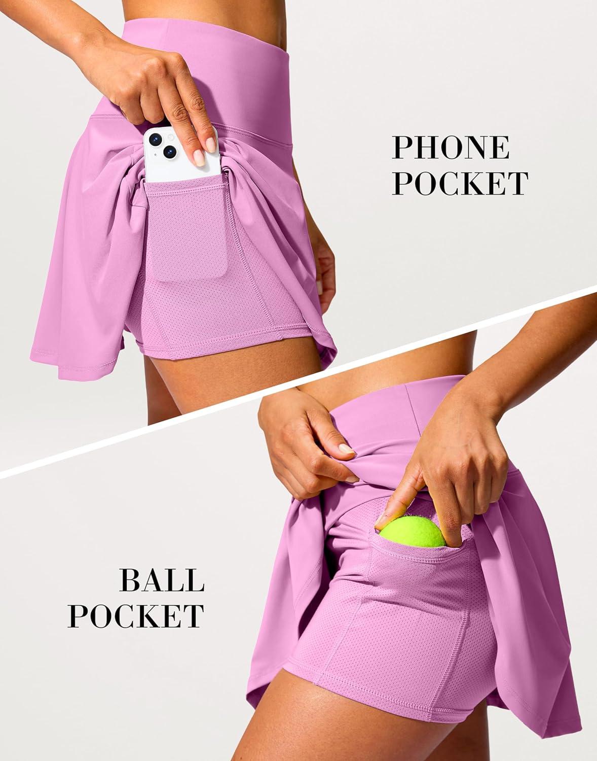 imageSANTINY 14quot Tennis Skirt Golf Skorts with Pockets Tummy Control Shorts Pleated Skirts for Women Athletic Dressy CasualPink