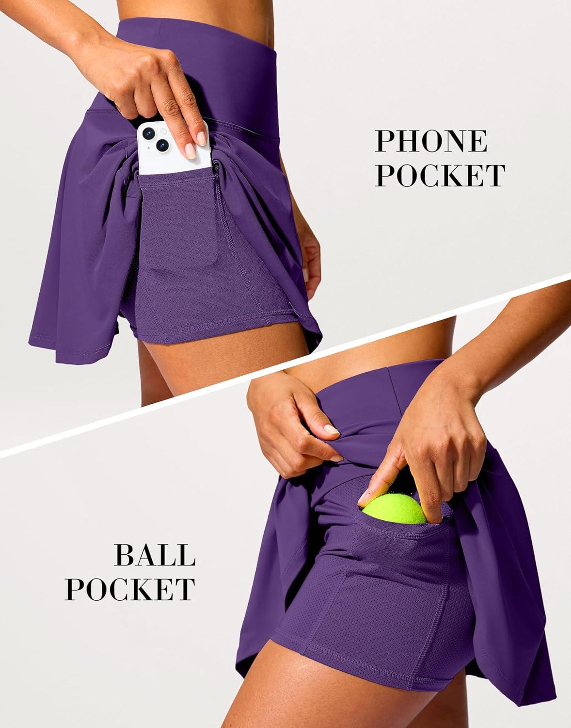 imageSANTINY 14quot Tennis Skirt Golf Skorts with Pockets Tummy Control Shorts Pleated Skirts for Women Athletic Dressy CasualPurple