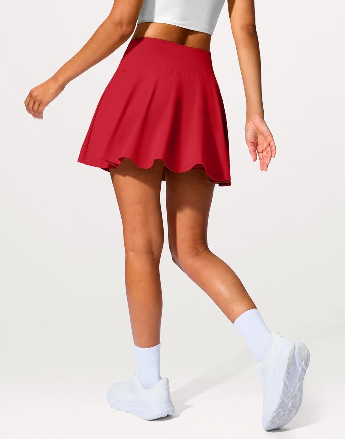 imageSANTINY 14quot Tennis Skirt Golf Skorts with Pockets Tummy Control Shorts Pleated Skirts for Women Athletic Dressy CasualRed