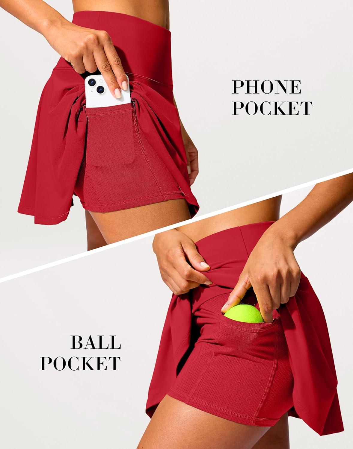 imageSANTINY 14quot Tennis Skirt Golf Skorts with Pockets Tummy Control Shorts Pleated Skirts for Women Athletic Dressy CasualRed