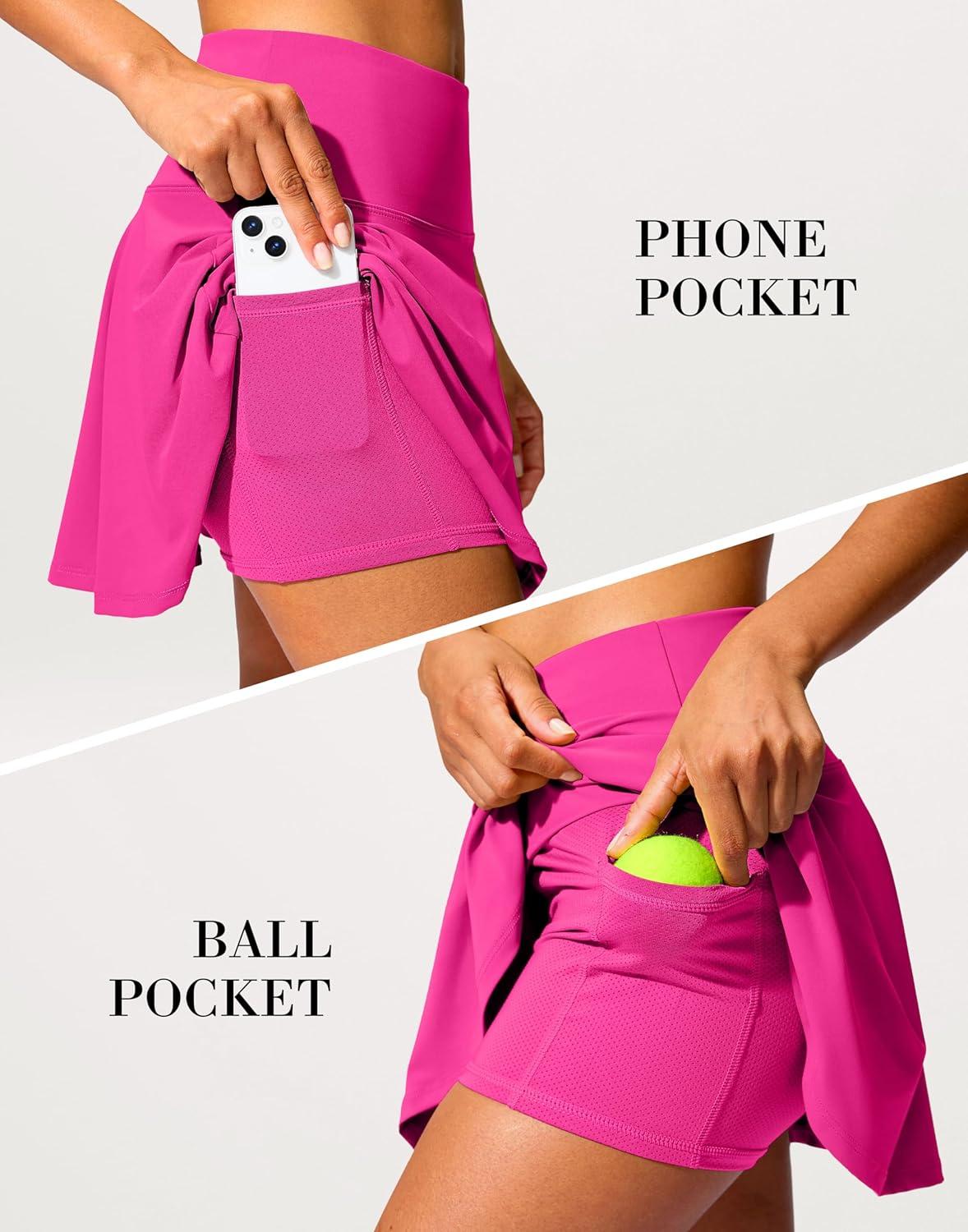 imageSANTINY 14quot Tennis Skirt Golf Skorts with Pockets Tummy Control Shorts Pleated Skirts for Women Athletic Dressy CasualRose