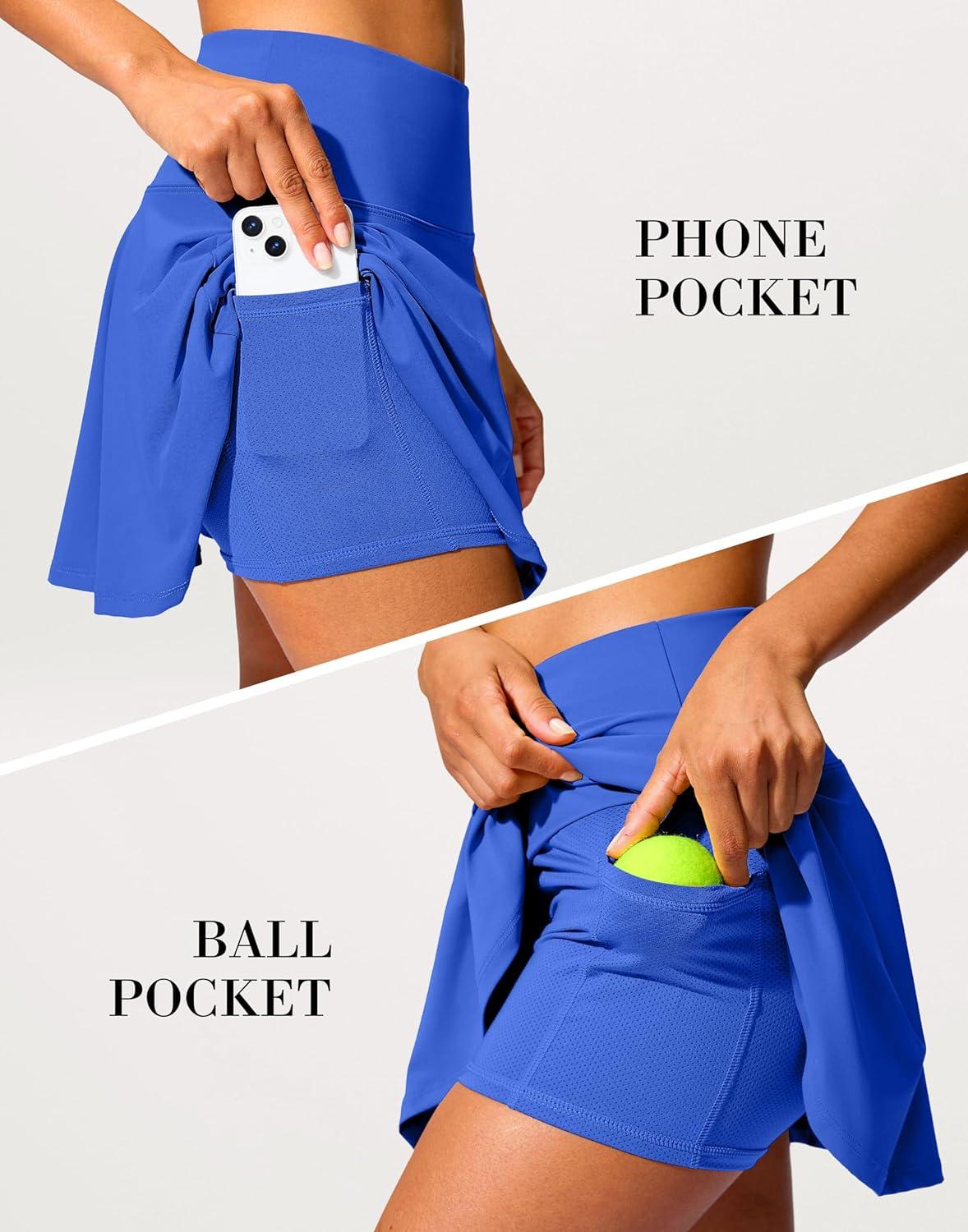 imageSANTINY 14quot Tennis Skirt Golf Skorts with Pockets Tummy Control Shorts Pleated Skirts for Women Athletic Dressy CasualRoyal Blue