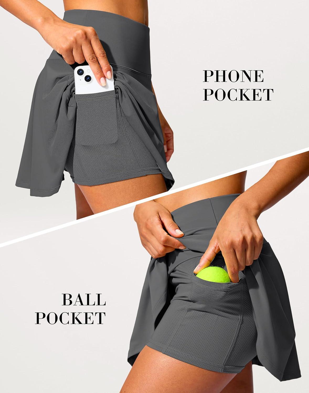 imageSANTINY 14quot Tennis Skirt Golf Skorts with Pockets Tummy Control Shorts Pleated Skirts for Women Athletic Dressy CasualSteel Grey