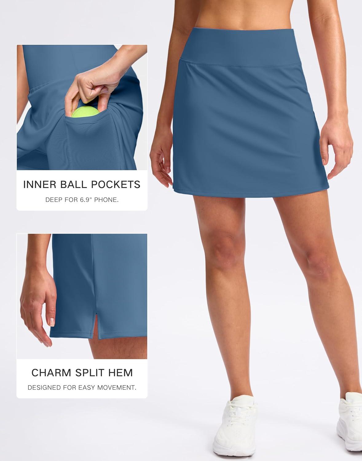 imageSANTINY 16quot Skorts for Women with 2 Pockets High Waisted A Line Pickleball Golf Skort Casual Athletic Tennis SkirtDusty Blue