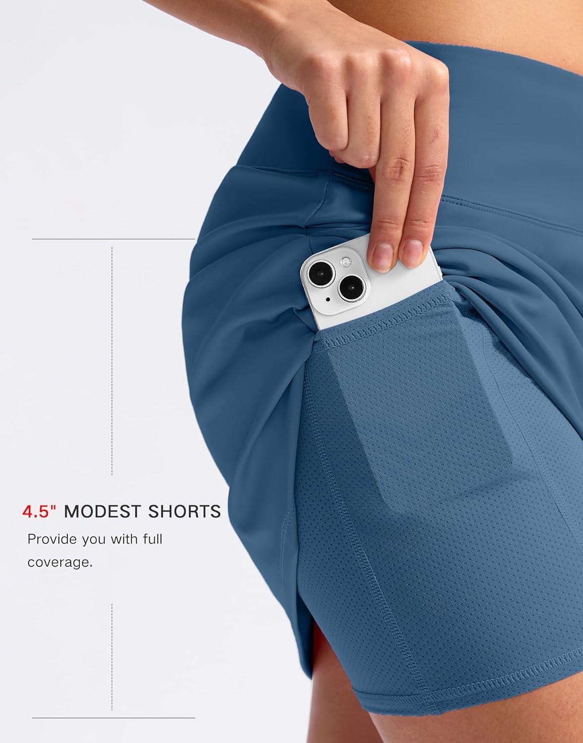 imageSANTINY 16quot Skorts for Women with 2 Pockets High Waisted A Line Pickleball Golf Skort Casual Athletic Tennis SkirtDusty Blue