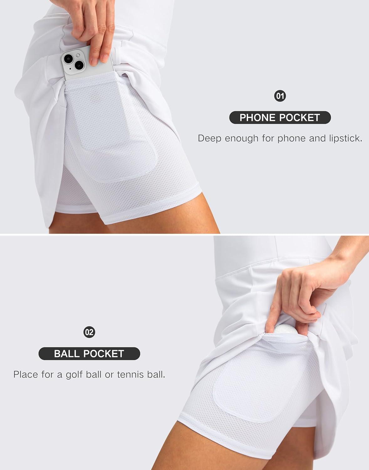imageSANTINY 18quot Skorts for Women with 4 Pockets High Waist Long Athletic Tennis Skirt Golf Skort Dressy CasualA White