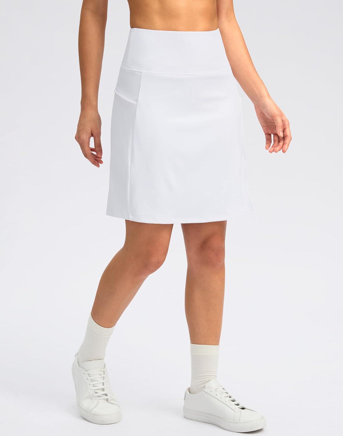 imageSANTINY 18quot Skorts for Women with 4 Pockets High Waist Long Athletic Tennis Skirt Golf Skort Dressy CasualA White