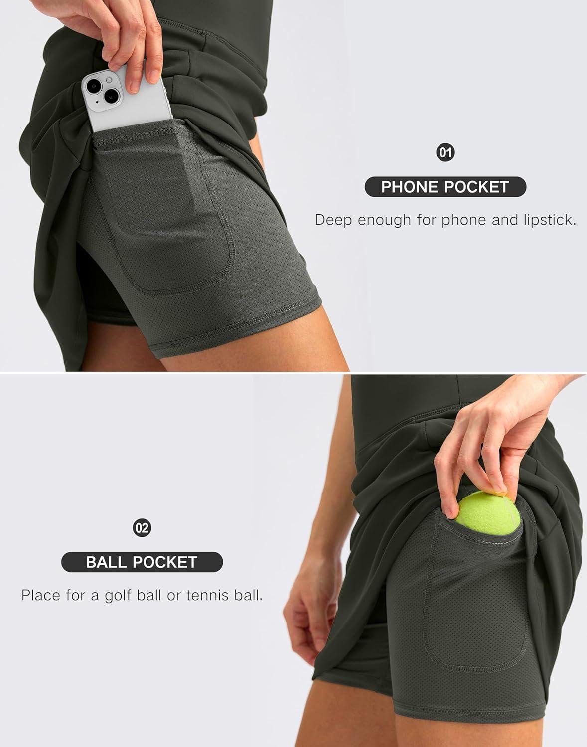 imageSANTINY 18quot Skorts for Women with 4 Pockets High Waist Long Athletic Tennis Skirt Golf Skort Dressy CasualArmy Green