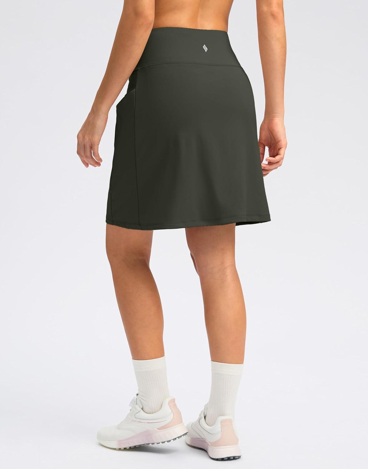 imageSANTINY 18quot Skorts for Women with 4 Pockets High Waist Long Athletic Tennis Skirt Golf Skort Dressy CasualArmy Green