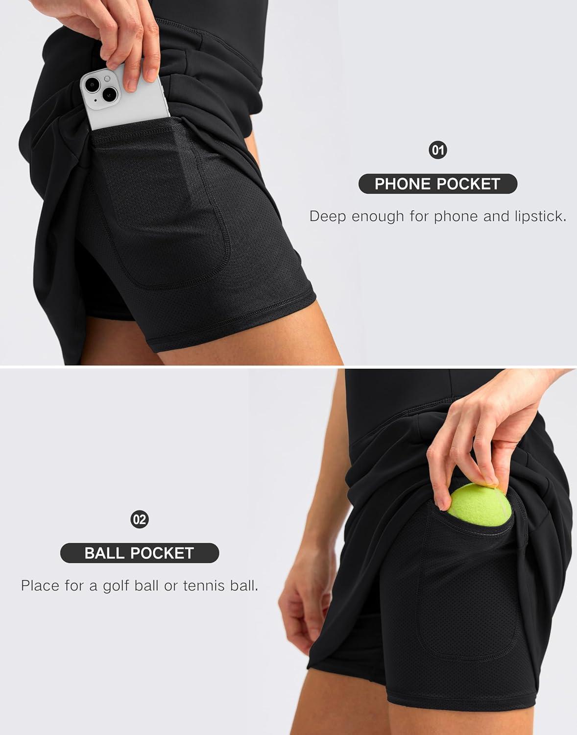imageSANTINY 18quot Skorts for Women with 4 Pockets High Waist Long Athletic Tennis Skirt Golf Skort Dressy CasualBlack